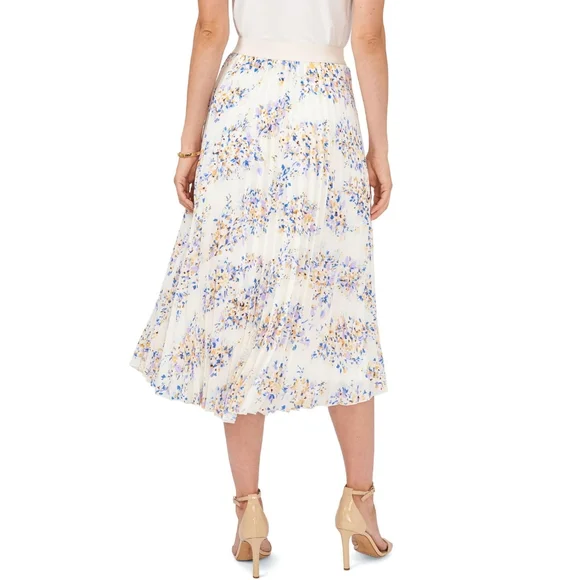 NWT Vince Camuto Womens L  Spaced Garden Floral White Pleated Midi Skirt - Picture 5 of 6